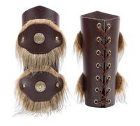 YJZQ Armure Protège-poignets Vintage Bracelet Medieval Homme Cosplay Vikings Chevalier Brassards Costume médiéval Manchettes brassards en PU Décor Fausse fourrure