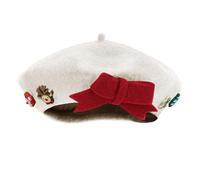 YJZQ Béret Enfant Chapeau d'elfe Papillon Thème Noël Béret français avec Perles Peluches Mignon Chapeau de Peintre en Laine Casquette Hivernal pour Fille 6-12 Ans