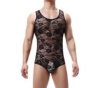 YJZQ Body en Dentelle Homme lingerie Ensemble Gilet Sans Manche avec Culotte Pyjama Combinaison Sissy Vêtements de nuit Col Ronde pour Halloween Club