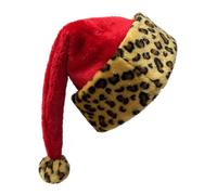 YJZQ Bonnet de Père Noël Bonnet Velours à pompon léopard Déguisement mère noël Chapeau chaud Halloween costume d'elfe Miss Santa Tenue de clown-47CM