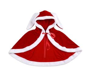 YJZQ Cape Rouge Miss Santa à Capuche Oreilles Lapin Noël Cape Mini Manteau Longueur de Buste Pocho Velours Vintage Cospaly Père de Noël Halloween