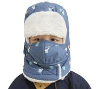 YJZQ Chapka Enfant pour Hiver Enfant Cagoule Chaud Couvre 360° Noël Chapeau Hiver Fille Garçon 5-12 Ans Bonnet de Ski Épais Thermique pour Cyclisme Visage Caps Coupe-Vent Polaire Cache Cou Bleu