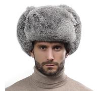 YJZQ Chapka Fausse Fourrure pour Homme Chapeau Cache Oreille Doublure épais Bonnet d'aviateur pour Moto Auto Ski Vélo
