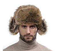YJZQ Chapka Fausse Fourrure pour Homme Chapeau Cache Oreille Doublure épais Bonnet d'aviateur pour Moto Auto Ski Vélo