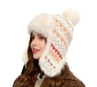 YJZQ Chapka Jacquard Vintage Femme Ushanka - Bonnet à Oreillettes Hiver Tricoté à Motifs Gèométriques, Chapeau Chaud pour Ski, Trajet et Loisirs Extérieurs