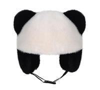 YJZQ Chapka Panda Femme Fille Chapeau à Capuche Bonnet Chaud Cache-Oreilles d'hiver Chapeau aviateur Chapeau de Ski à Rabat pour Oreilles de Panda Tour de tête Ajustable 58-60cm pourEnfant 6-12 Ans