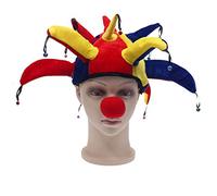 YJZQ Clown Jester Joker Chapeau et Grand nez rouge Comique performance de spectacle zouaveCostume pour Enfant Adultes Déguisement