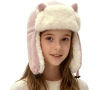 YJZQ Enfant Chapka Hiver Bonnet du Ski pour Fille Garçon Cagoule Peluche Chaud avec Cache Oreilles Chapeau Forme Chaton pour bébé 5-14 Ans (Rose)