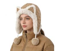 YJZQ Femme Chapka Hiver Bonnet du Ski pour Coupe Vent Cagoule Peluche Chaud avec Cache Oreilles Chapeau Forme Renard Protection Visage et Cou 54-58CM