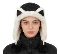 YJZQ Femme Chapka Hiver Bonnet du Ski pour Coupe Vent Cagoule Peluche Chaud avec Cache Oreilles Chapeau Forme Renard Protection Visage et Cou 54-58CM