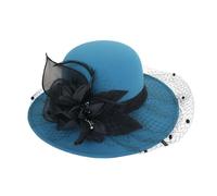 YJZQ Femmes Chapeau Melon en Feutre élégant Bleu Chapeau Cloche à Fleur Voile Bonnet Charleston année 20 Couvre-Chef Style Vintage 56-58CM