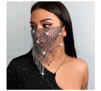 YJZQ Masque à Strass Masque facial Couvre Visage chaîne avec pampilles de pierre coloré Costume Mascarade pour décorer visage et Col 55CM noir