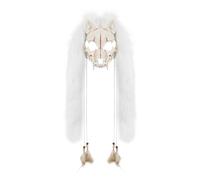 YJZQ Masque Viking Masque de Renard Demi-visage Crâne de Renard Loup-Garou Déguisement médiéval pour Théâtre Historique Cosplay Halloween avec étole peluche et plume