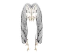 YJZQ Masque Viking Masque de Renard Demi-visage Crâne de Renard Loup-Garou Déguisement médiéval pour Théâtre Historique Cosplay Halloween avec étole peluche et plume