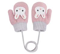YJZQ Moufle Epais Enfant Gants Tricoté Gants Hiver Chaud Mignon Gants de Lapin Épaissi avec Anti-Perdue Chaîne Petites Moufles tricotés Rose, Taille Unique