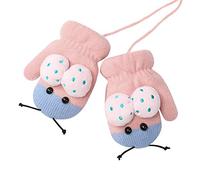 YJZQ Moufle Épais Enfant Tricoté Hiver Chaud Mignon Gants de Lapin Épaissi Avec Anti-Perdue Chaîne Petites Moufles Pour Enfants Filles Garçons (Rose Insecte)