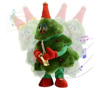 YJZQ Noël Décor Sapin de Noël Chantant Danse Arbre de Noël Musicale LED Peluche Amusant Jouets de Noël Mr Saxhorn Vert 35cm
