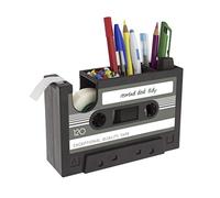 YJZQ Pot à Crayons Rétro Forme Cassette années 80 Organiseur de bureau Boîte de Stylos avec Dérouleur Dévidoir de Scotch Classeur de Stylo Mulit-Fonctionnel