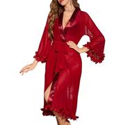 YJZQ Robe Cache-Maillots et Sarongs Col V Peignoir Transparant Nuisette Ouvert Kimono Femme Sexy Chemise de Nuit Bord de fleuron