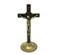 YJZQ Statue jésus Croix Stable Statue crucifix Jésus Debout à décor Catholique Chrétienne Église maison, chapelle, Couleur doré Style Rétro