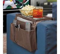 YJZQ Support Accoudoir Rangement de Canapé Organisateur à Plateau Panier avec Multi-Pochette Portable Tablette Bloc-Notes Tasse Magazine Livre Télécommande TV