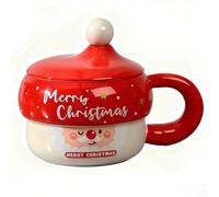 YJZQ Tasses à Café en Ceramique Mug Père de Noël avec couvercle 3D forme Bonnet de Noël 430ml Gobelet pour Lait Thé Chocolat Petit-Déjeuner