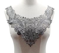 YKAFADE Applique en dentelle florale à coudre - Broderie - Col en dentelle brodée - Patchs - Pour décoration de robe, couture, artisanat, argent chaud