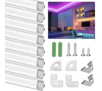 Ykall Profile Aluminium LED Angle 45°, 8 x 1M/3.3ft V-Shape | Couvercle Diffuseur Blanc, Embouts et Clips Métal, Compact, Facile à Couper et Installer pour Ruban LED