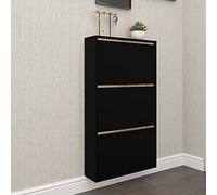 YKCITSQTR Casque à Chaussures en Bois Moderne Armoire à Chaussures autonomes étroites avec 3 tiroirs de retournement idéaux pour Le Salon du Couloir E - 80 cm Noirs / 31,49 Pouces sans Jambes.