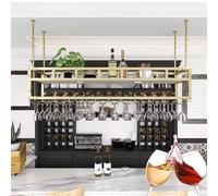 YKCITSQTR Rack à vin Suspendu, Porte-vin Suspendue avec étagères à Barre flottantes légères Affichage de la Bouteille d'alcool étagère montée pour Les Bouteilles d'alcool avec Porte-Verre en Verre