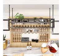 YKCITSQTR Rack à vin Suspendu, Porte-vin Suspendue avec étagères à Barre flottantes légères Affichage de la Bouteille d'alcool étagère montée pour Les Bouteilles d'alcool avec Porte-Verre en Verre