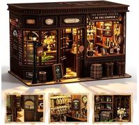 Ykgutilu Kit Book Nook,Ensemble Librairie-Bistro avec Lumières LED, Puzzle 3D en Bois,Petit modèle de Support pour Livres de Bar