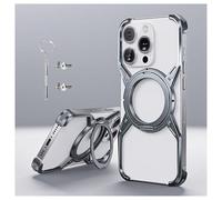 YKHBC Étui magnétique sans Cadre for iPhone 16 Pro for MagSafe, Anneau Rotatif, béquille, Lunette Moins Fine, Pare-Chocs en métal Antichoc, Dissipation Thermique Minimaliste(Gris)