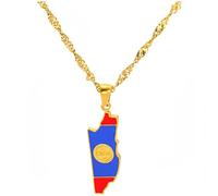 YKHBC Stainless Steel Africa Map Pendant Necklace for Women Men Hiphop Colorful Stainless Steel Map Pendant Necklace African Gift (Belize)