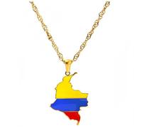 YKHBC Stainless Steel Africa Map Pendant Necklace for Women Men Hiphop Colorful Stainless Steel Map Pendant Necklace African Gift (Colombia)