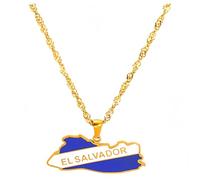 YKHBC Stainless Steel Africa Map Pendant Necklace for Women Men Hiphop Colorful Stainless Steel Map Pendant Necklace African Gift (El Salvador)
