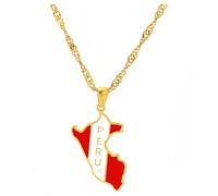 YKHBC Stainless Steel Africa Map Pendant Necklace for Women Men Hiphop Colorful Stainless Steel Map Pendant Necklace African Gift (Peru)