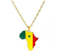 YKHBC Stainless Steel Africa Map Pendant Necklace for Women Men Hiphop Colorful Stainless Steel Map Pendant Necklace African Gift (Senegal)