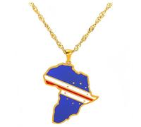 YKHBC Stainless Steel Africa Map Pendant Necklace for Women Men Hiphop Colorful Stainless Steel Map Pendant Necklace African Gift (Cape Verde)
