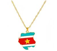 YKHBC Stainless Steel Africa Map Pendant Necklace for Women Men Hiphop Colorful Stainless Steel Map Pendant Necklace African Gift (Suriname)