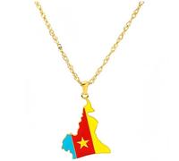 YKHBC Stainless Steel Africa Map Pendant Necklace for Women Men Hiphop Colorful Stainless Steel Map Pendant Necklace African Gift (Cameroon)