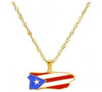 YKHBC Stainless Steel Africa Map Pendant Necklace for Women Men Hiphop Colorful Stainless Steel Map Pendant Necklace African Gift (Puerto Rico)