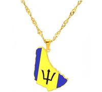 YKHBC Stainless Steel Africa Map Pendant Necklace for Women Men Hiphop Colorful Stainless Steel Map Pendant Necklace African Gift (Barbados)