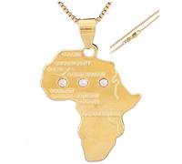 YKHBC Stainless Steel Africa Map Pendant Necklace for Women Men Hiphop Colorful Stainless Steel Map Pendant Necklace African Gift (Africa Model 2)