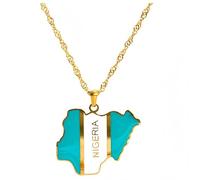 YKHBC Stainless Steel Africa Map Pendant Necklace for Women Men Hiphop Colorful Stainless Steel Map Pendant Necklace African Gift (Nigeria)