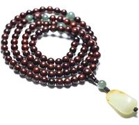 YKJGRTF Chapelet, bracelets de perles, 108 perles de prière en bois de santal naturel avec pendentif en jade, collier de perles bouddhistes tibétaines, bijoux(6mm)