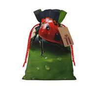 YKJJFVZ Beau sac cadeau de Noël polyvalent avec cordon de serrage imprimé Ladybug1, matériau en toile de jute, sacs d'emballage de Noël, sacs à bonbons