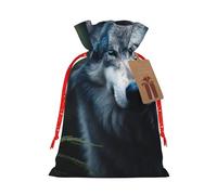 YKJJFVZ Blue Eyes Wolf1 Sac cadeau de Noël polyvalent avec cordon de serrage, matériau en toile de jute, sacs d'emballage de Noël, sacs à bonbons