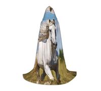 YKJJFVZ Cape médiévale et Renaissance à imprimé étalon blanc avec capuche, magicien, vampire et costumes d'Halloween