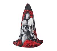 YKJJFVZ Cape médiévale et Renaissance avec capuche imprimé tête de mort et rose rouge, magicien, vampire et costumes d'Halloween